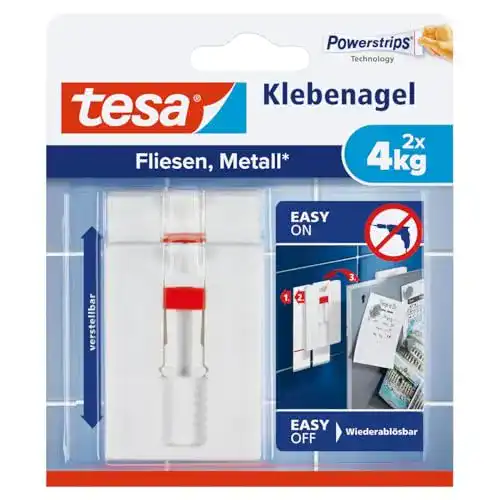 Klebenagel tesa Fliesen&Metalll, verstellbar, 2 Stück, anpassbar