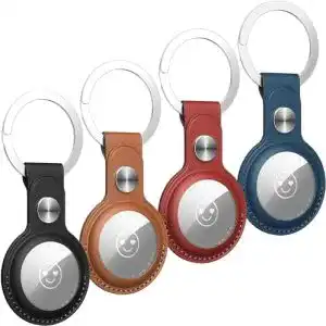 Airtag-Anhänger Benazcap 4 Stück Schutzhülle aus PU-Leder