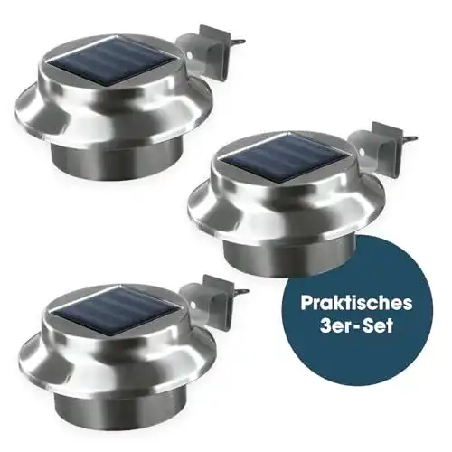 Dachrinnen-Leuchten EASYmaxx Solar Dachrinnenleuchten Edelstahl 3er-Set