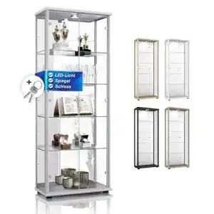 Sammlervitrine K-Möbel Glasvitrine in Silber, 176x67x33 cm