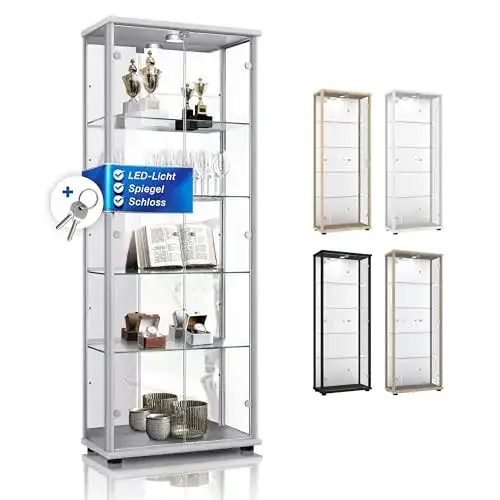 Sammlervitrine K-Möbel Glasvitrine in Silber, 176x67x33 cm
