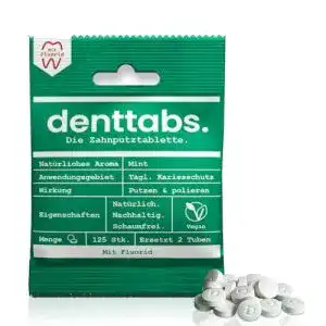 Zahnputztabletten DENTTABS 125 mit Fluorid VEGAN plastikfrei