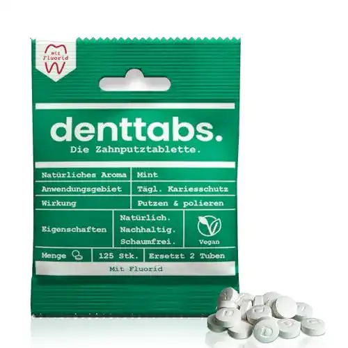 Zahnputztabletten DENTTABS 125 mit Fluorid VEGAN plastikfrei