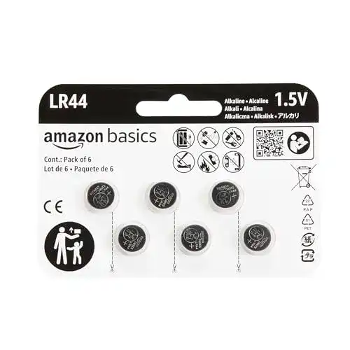 LR44 Amazon Basics, Alkaline-Knopfzelle, 6er-Packung