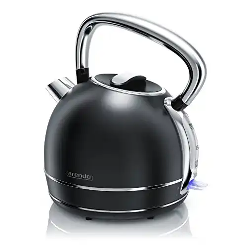 Design-Wasserkocher Arendo, Retro Edelstahl Teekessel, 1.7 Liter