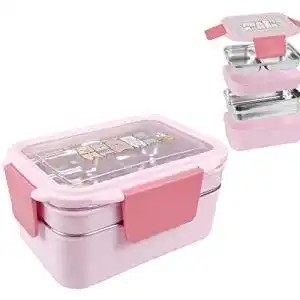 Lunchbox für Kinder OldPAPA, mit zwei Ebenen Edelstahl, Löffel