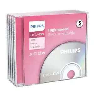 DVD-RW Philips Rohlinge 4.7 GB Data/ 120 Minuten Video, 5er