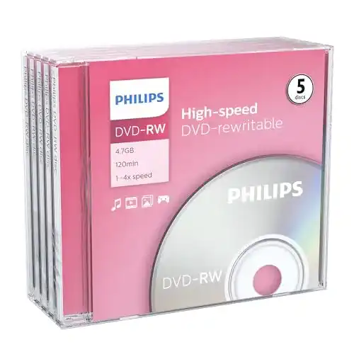 DVD-RW Philips Rohlinge 4.7 GB Data/ 120 Minuten Video, 5er