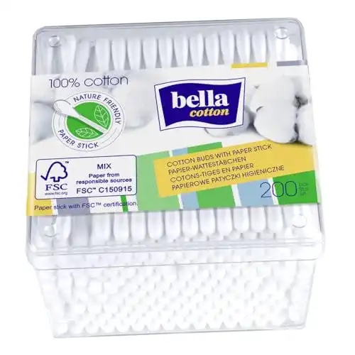 Wattestäbchen Bella Cotton mit Papierschaft in praktischer Box