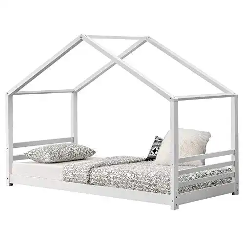 Hausbett [en.casa] Kinderbett mit Lattenrost und Gitter 90 x 200