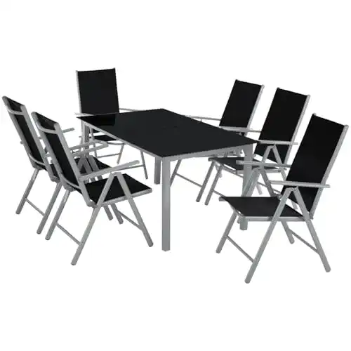 Gartentisch mit Stühlen TecTake 800355 Aluminium 6+1