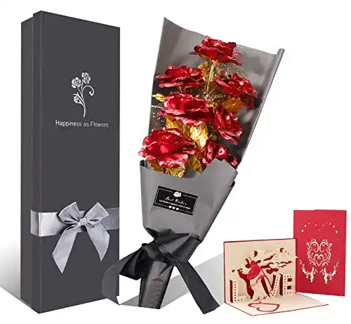 Goldrose Fontee Rosenstrauß Gold, 7 Stück Blumengeschenk