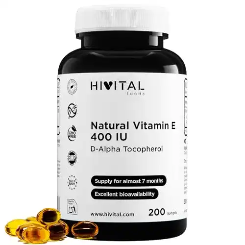 Vitamin E Hivital Foods Natürliches 400 IE IU, 200 Softgel-Kapseln