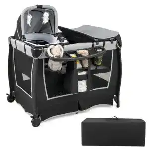 Baby-Reisebett COSTWAY 4 in 1 klappbares Reisebett, Wickeltisch