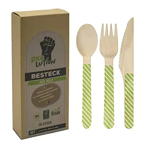 Holzbesteck Ökolution Einweg-BESTECK Set aus Holz, 30 Teile