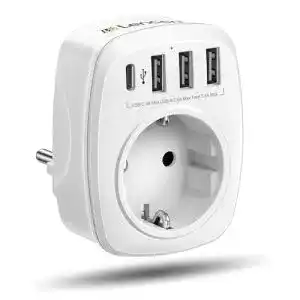 USB-Steckdosenadapter LENCENT USB Steckdose EU Adapter 5-in-1