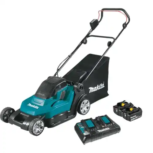Makita-Akku-Rasenmäher Makita DLM432PT2 + Doppelladegerät