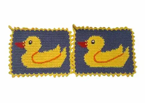 Topflappen gehäkelt Storchenlädchen 1 Paar Topflappen Ente, blau