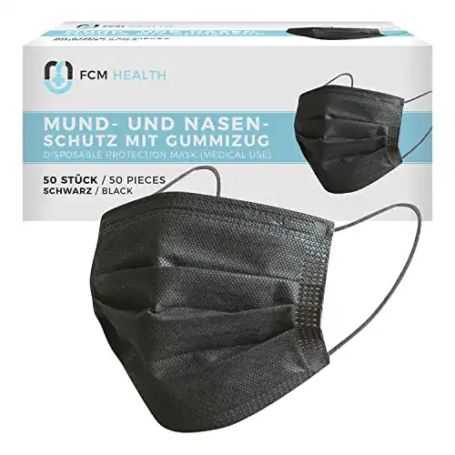 OP-Maske schwarz Mea Vita medizinischer Einweg 50er Pack, Typ IIR