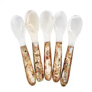 Eierlöffel DUEBEL Set von 5 Rosa Perlmutt MOP Löffel