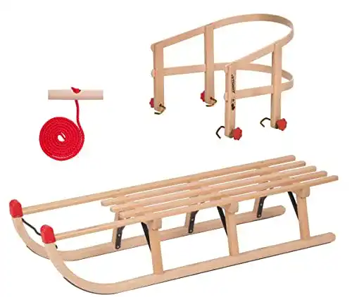 Schlitten mit Lehne KS-Direkt Holzschlitten 110cm Schneeschlitten