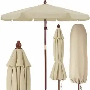 Sonnenschirm Holz Kingsleeve, beige Creme 330 cm UV Schutz