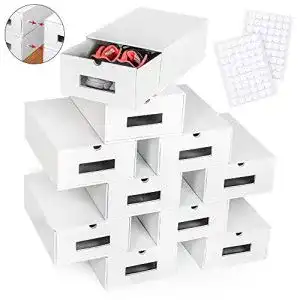 Schuhkarton boxelite 10er Weiß Set mit Sichtfenster Stapelbar