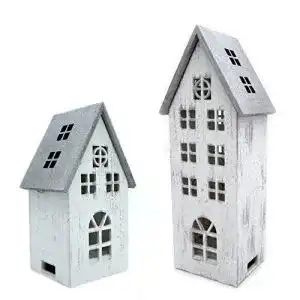 Lichthaus DARO DEKO Holz LED Haus weiß Silber 2er Set