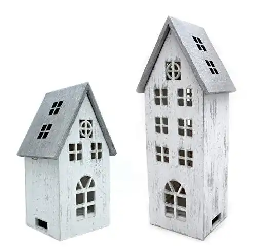 Lichthaus DARO DEKO Holz LED Haus weiß Silber 2er Set