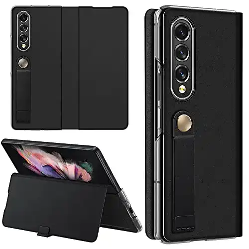Samsung-Galaxy-Z-Fold-3-Hülle Vizvera, Lederhülle, Handschlaufe