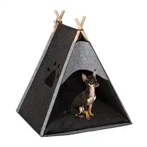 Hundezelt Relaxdays, Haustiertipi, Filz & Holz, mit Kissen