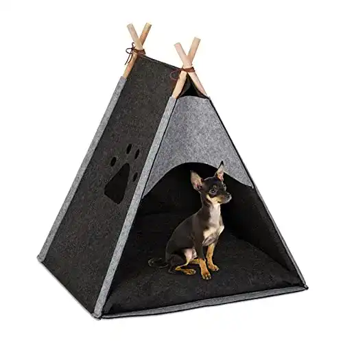 Hundezelt Relaxdays, Haustiertipi, Filz & Holz, mit Kissen