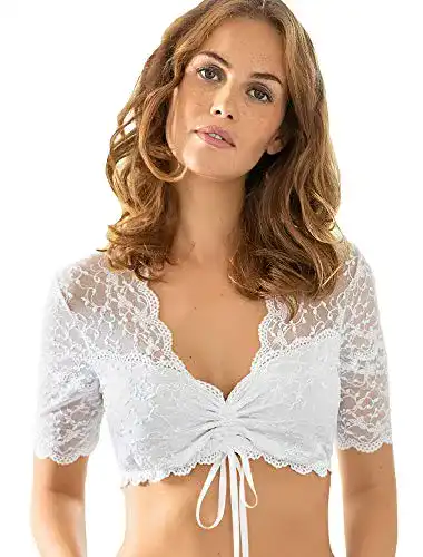 Dirndlbluse V-Ausschnitt Nina von C 48463971 Weiss Spitze