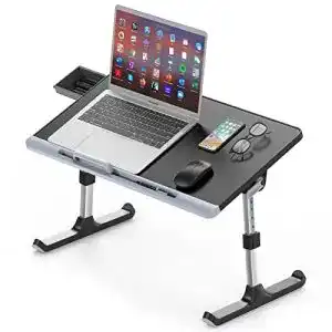 Laptoptisch NEARPOW, PVC Leder, mit Schublade, Silikonstopfen