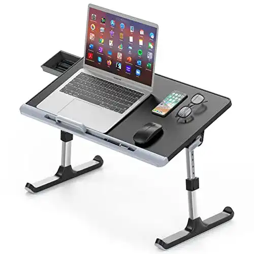 Laptoptisch NEARPOW, PVC Leder, mit Schublade, Silikonstopfen