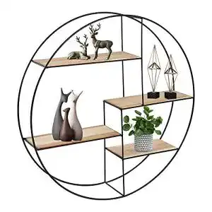 Wandregal Edaygo, Metall & Holz, Rund, mit 4 Regalbrettern