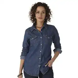 Jeanshemd Damen Wrangler Western Langen Ärmeln, Denim