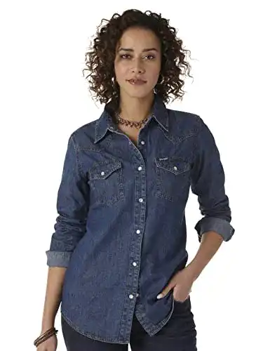 Jeanshemd Damen Wrangler Western Langen Ärmeln, Denim