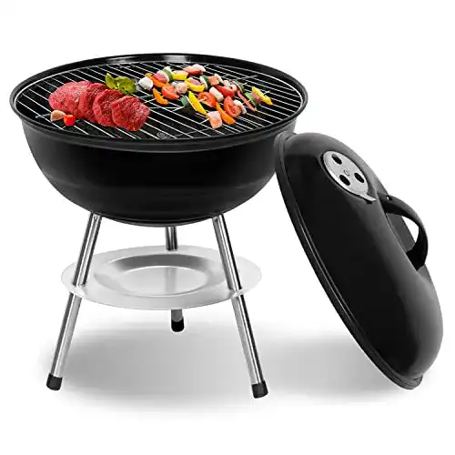 Mini-Kugelgrill Sunjas Holzkohlegrill mit Deckel, Kleiner Kugelgrill