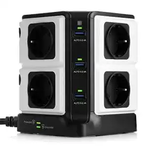Steckdosenturm BESTEK 8 Fach Steckdosenleiste 6 USB
