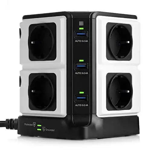 Steckdosenturm BESTEK 8 Fach Steckdosenleiste 6 USB