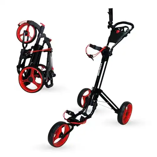Golf-Trolley Qwik-Fold Golfwagen mit 3 Rädern, patentiertes Kugelsystem und Fußbremse, 1 Sekunde zum Öffnen und Schließen