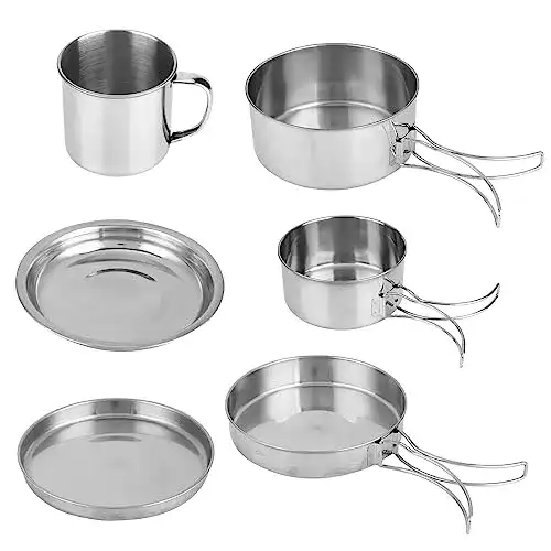 Camping Kochgeschirr Edelstahl VGEBY1 Klapptopf Set, 8 Teile