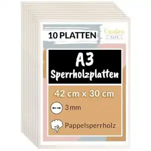 Pappelsperrholz Creative Deco 10 x A3 Sperrholzplatte 3mm
