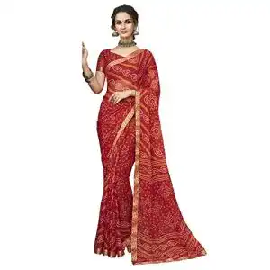 Sari SIRIL Damen Bandhani bedruckt & Spitze Chiffon Saree