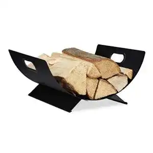 Holzlege Relaxdays Kaminholzkorb Metall, modern, Kaminholz
