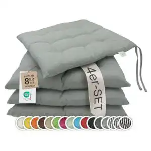 Sitzkissen ZOLLNER 4er-Set Stuhlkissen mit Bändern, 40×40 cm