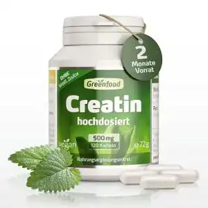 Creatin-Kapseln Greenfood Creatin, 500 mg, hochdosiert, 120 Kaps.