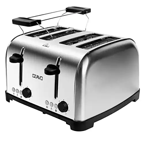 4-Schlitz-Toaster OZAVO Toaster 4 Scheiben, Brötchenaufsatz