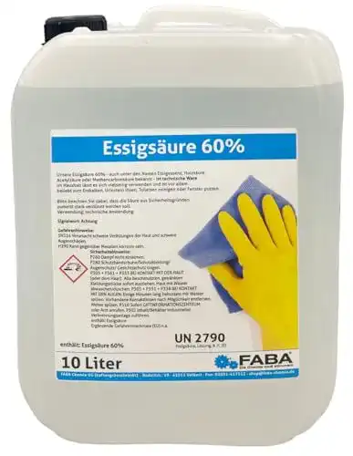 Essigsäure FABA 60% Essigessenz C2H4O2 Reiniger Entkalker 10 L